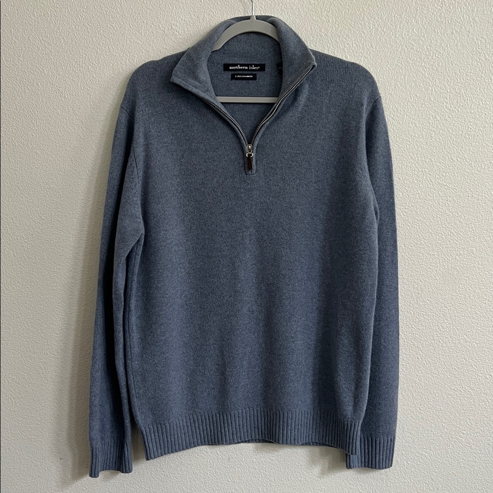 Northern Isles 2-Ply Soft Cashmere 1/4 Zip Pullover Sweater Heathered Blue Men S